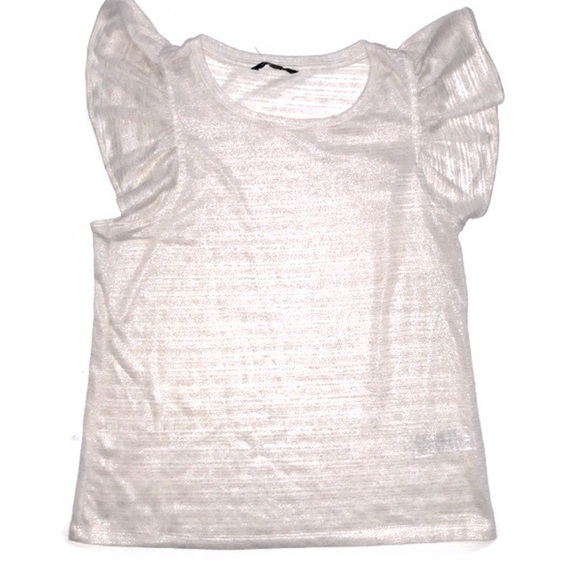 Banana Republic Cotton Linen Mix Gold Metallic Flutter Sleeve Blouse Top Small - Picture 2 of 8